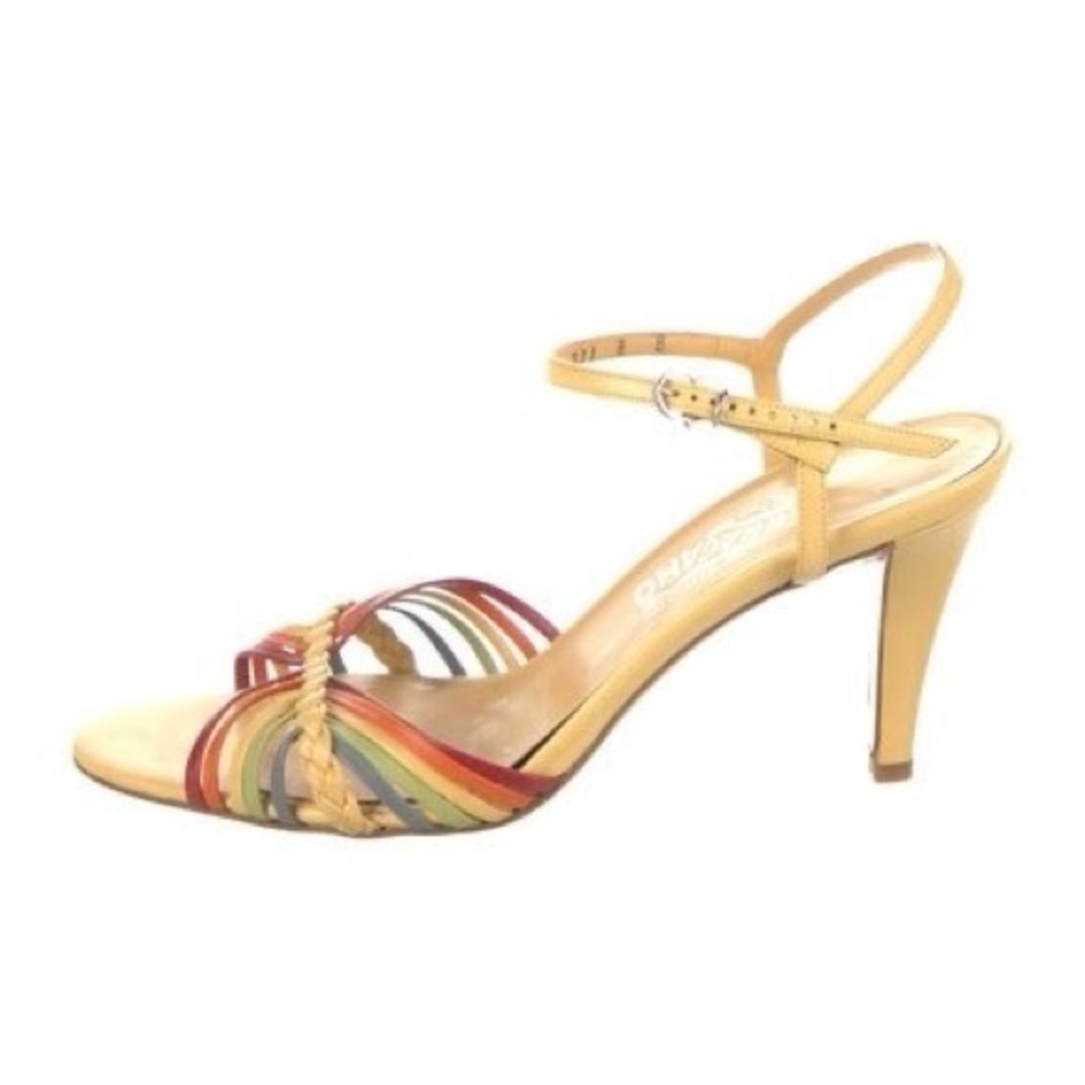 SALVATORE FERRAGAMO Yellow Leather Rainbow Braided Ankle Sandals